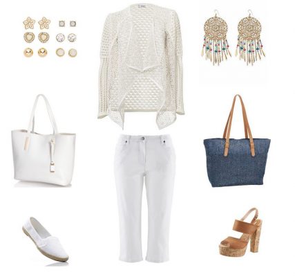 Romantické letné oblečenie plus size - biele capri nohavice pre moletky