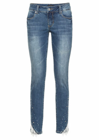 7/8 Strečové džínsy s čipkou  Strečové nohavice pre moletky - lepšie sa prispôsobia postave.