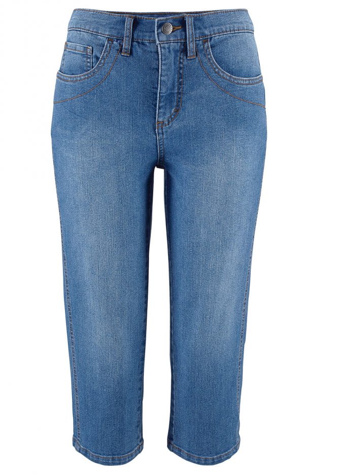 Strečové džínsy capri  Strečové nohavice pre moletky - lepšie sa prispôsobia postave.