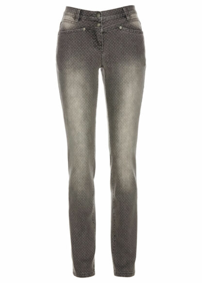 Strečové džínsy s bodkovanou potlačou  Strečové nohavice pre moletky - lepšie sa prispôsobia postave.