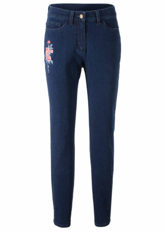 Strečové džínsy s výšivkou  Strečové nohavice pre moletky - lepšie sa prispôsobia postave.