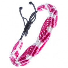 Šperky eshop - Farebný pletený náramok - ružovo-biele vlnky zo šnúrok Z13.14