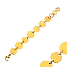 Šperky eshop - Náramok z chirurgickej ocele s lesklými plochými kruhmi v zlatej farbe AA37.21