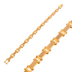 Šperky eshop - Náramok z chirurgickej ocele zlatej farby s gréckym kľúčom a zirkónmi AA46.24